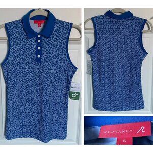 New! Redvanly Blue Printed Performance Sleeveless Polo Shirt - 29979